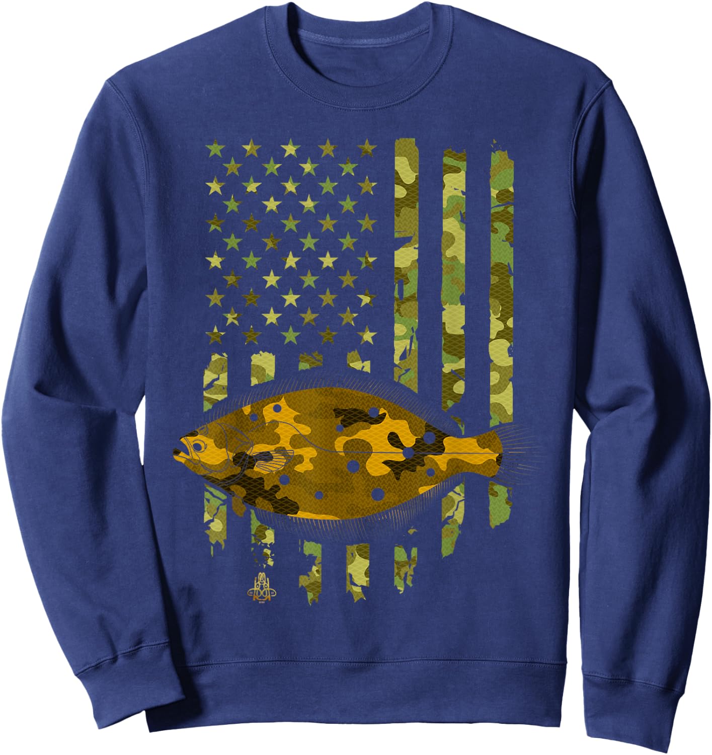 Flatfish Fishing Plaice Halibut American Flag Camouflage Sweatshirt - Sweatshirt | Navy