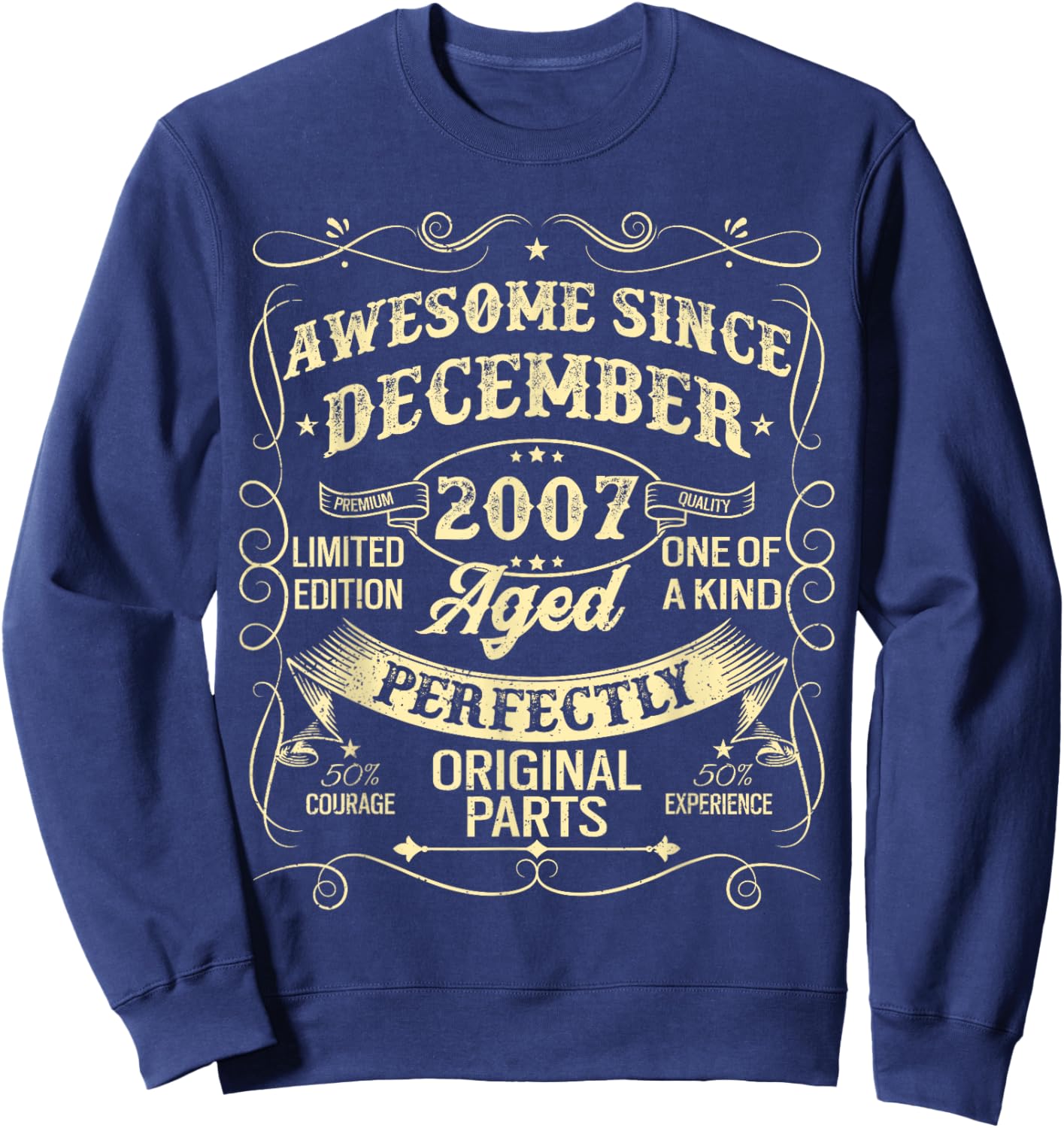Awesome Since December 2007 Year Of Birth Birthday Vintage Sweatshirt - Sweatshirt | Navy