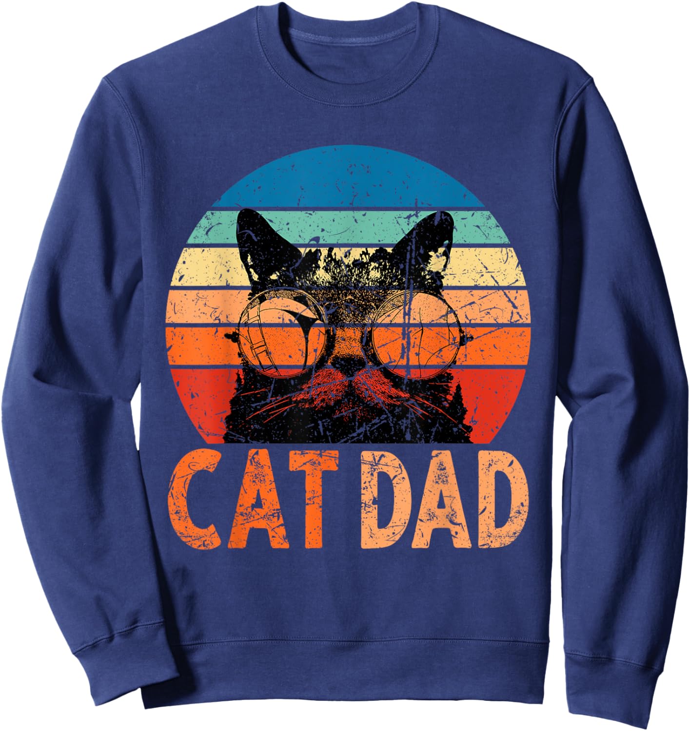 Cat Dad Shirt Daddy Funny Retro Cat Dad Men Father's Day Sweatshirt - Sweatshirt | Navy