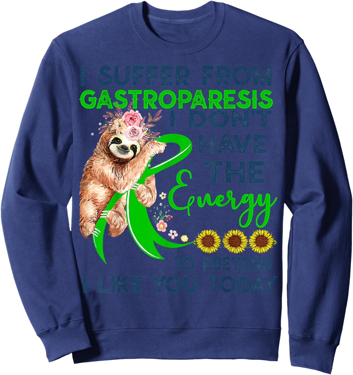 Gastroparesis sloth vintage awareness Shirt warrior support Sweatshirt - Sweatshirt | Navy