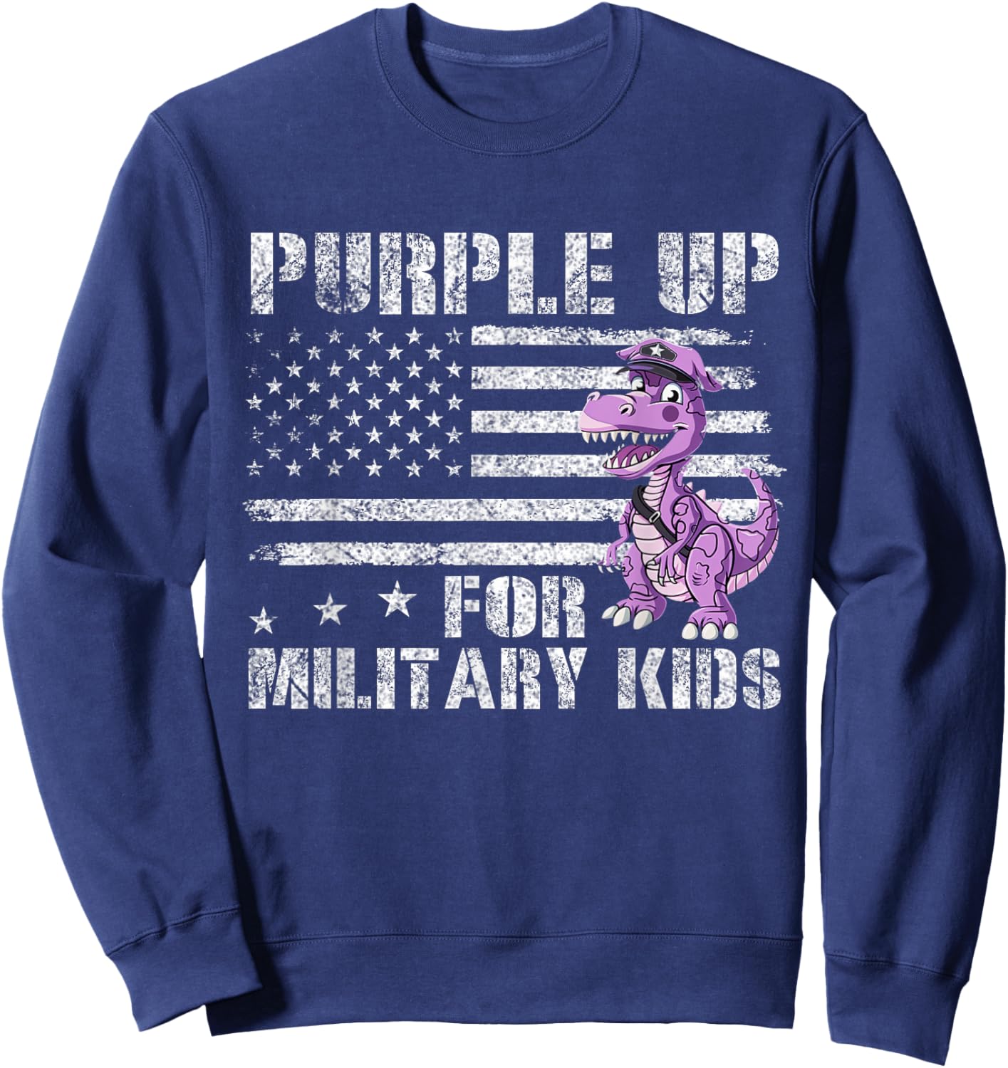 Purple Up For Military Dinosaur Kids Military Month Shirt Sweatshirt - Sweatshirt | Navy