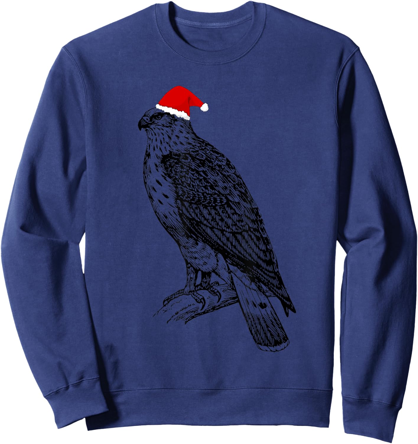 Christmas Hawk in Santa Hat Ornithology Hawk Bird Sweatshirt - Sweatshirt | Navy
