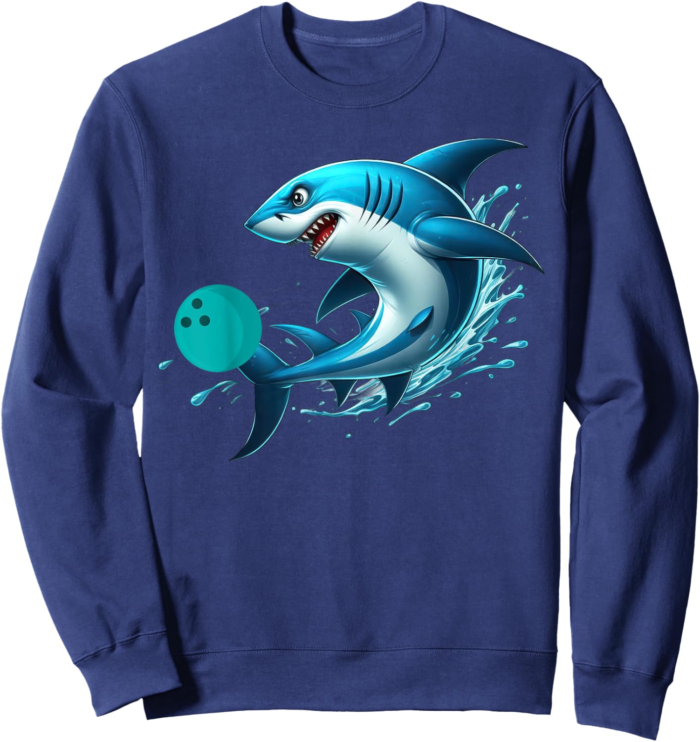 Funny Bowling Graphic Bowling Shark Playing Bowling Sweatshirt - Sweatshirt | Navy