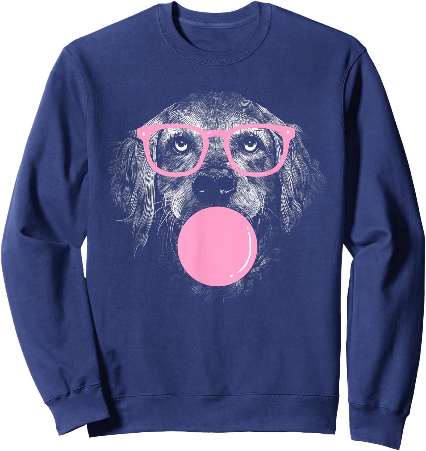 Cute Golden Retriever Wears Glasses And Eats Gum women Sweatshirt - Sweatshirt | Navy