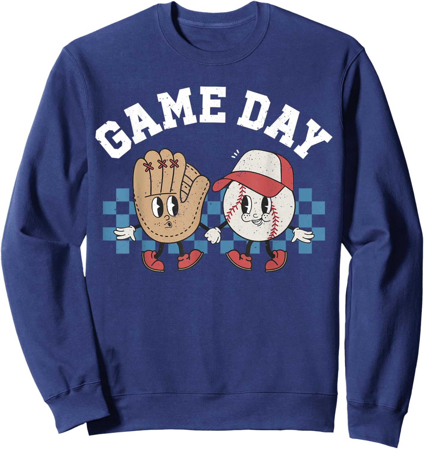 Baseball Retro Groovy Cartoon Love Baseball Season Game Day Sweatshirt - Sweatshirt | Navy