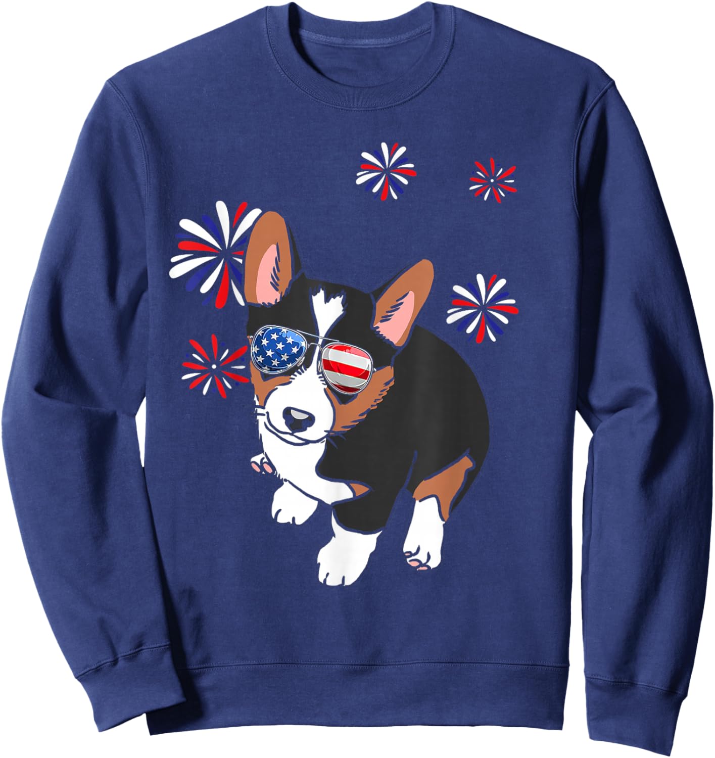 Patriotic Tricolor Corgi USA Flag 4th of July Dog Lover Sweatshirt - Sweatshirt | Navy