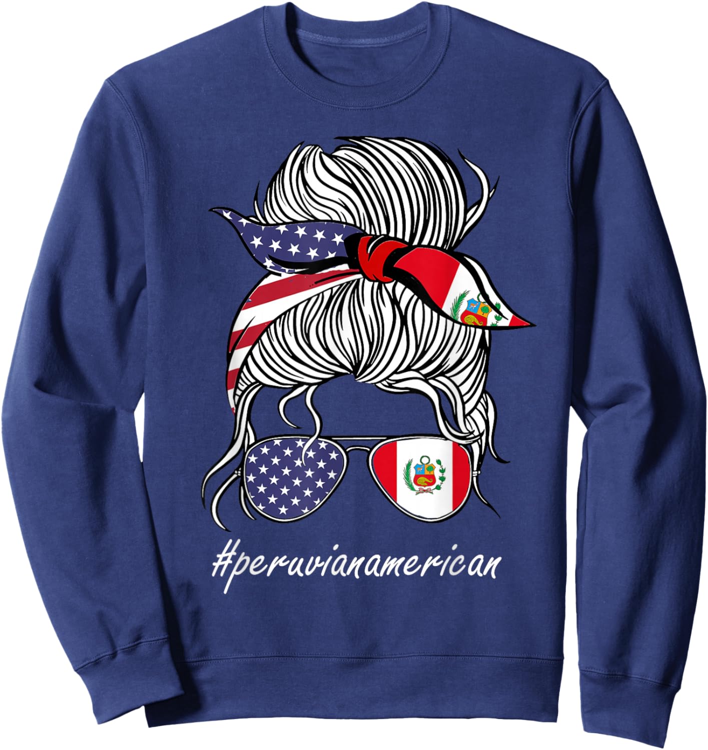Peru Heritage American Grown Women Girl Peru Flag Sweatshirt - Sweatshirt | Navy