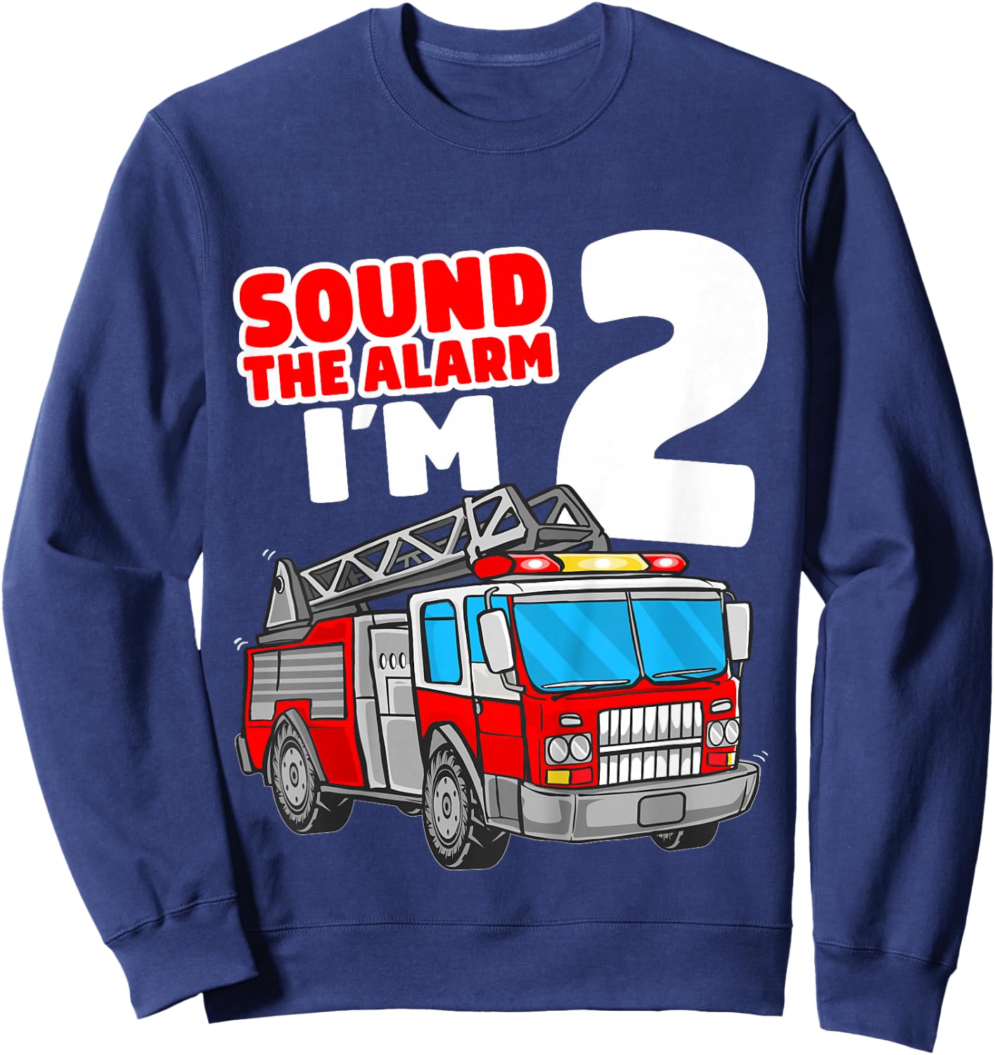 Kids Fire Truck 2 Year Old Firefighter 2nd Birthday Boy Toddler Sweatshirt - Sweatshirt | Navy
