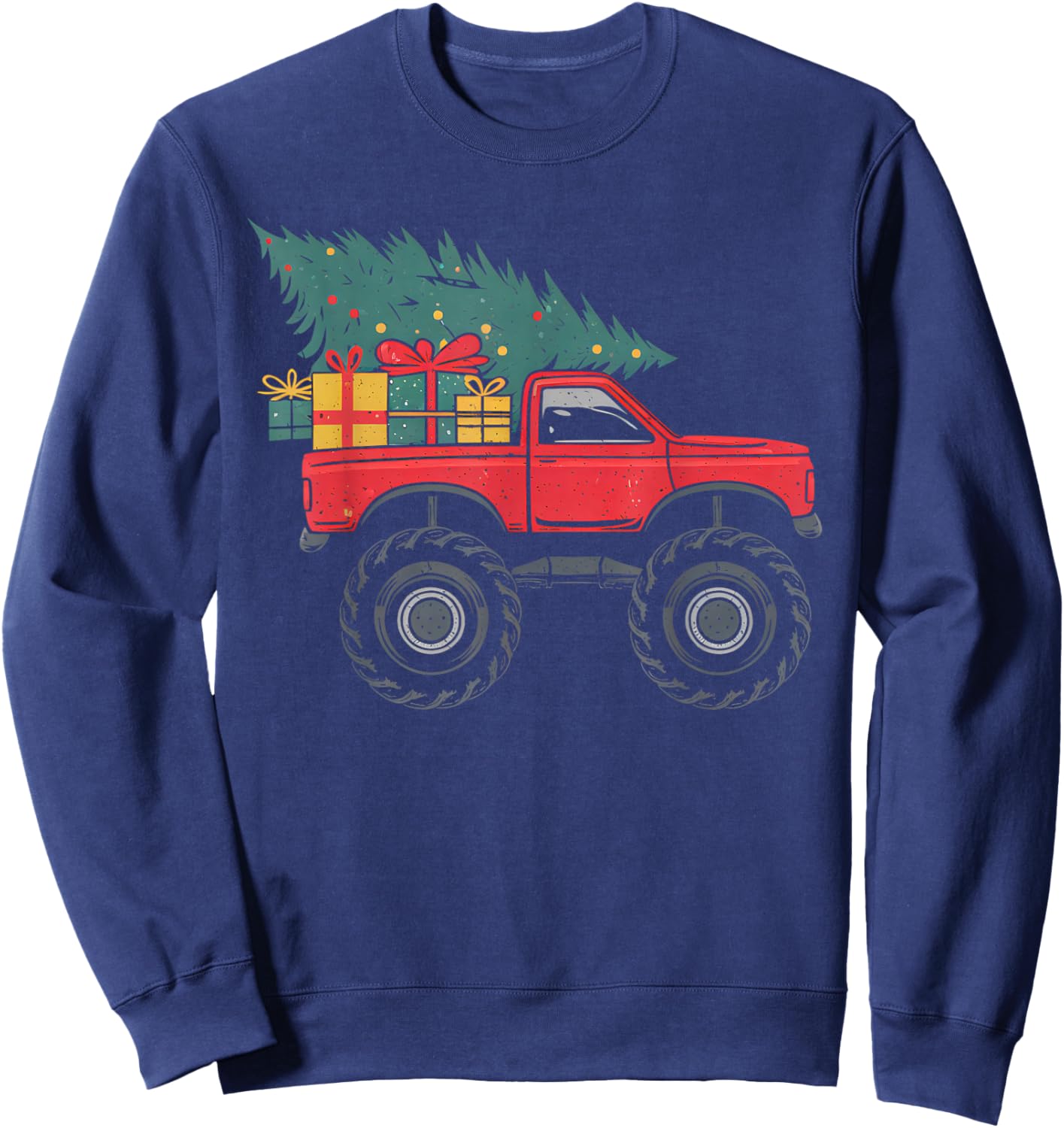 Boys Monster Truck Christmas Tree Xmas Squad Kids Toddler Sweatshirt - Sweatshirt | Navy