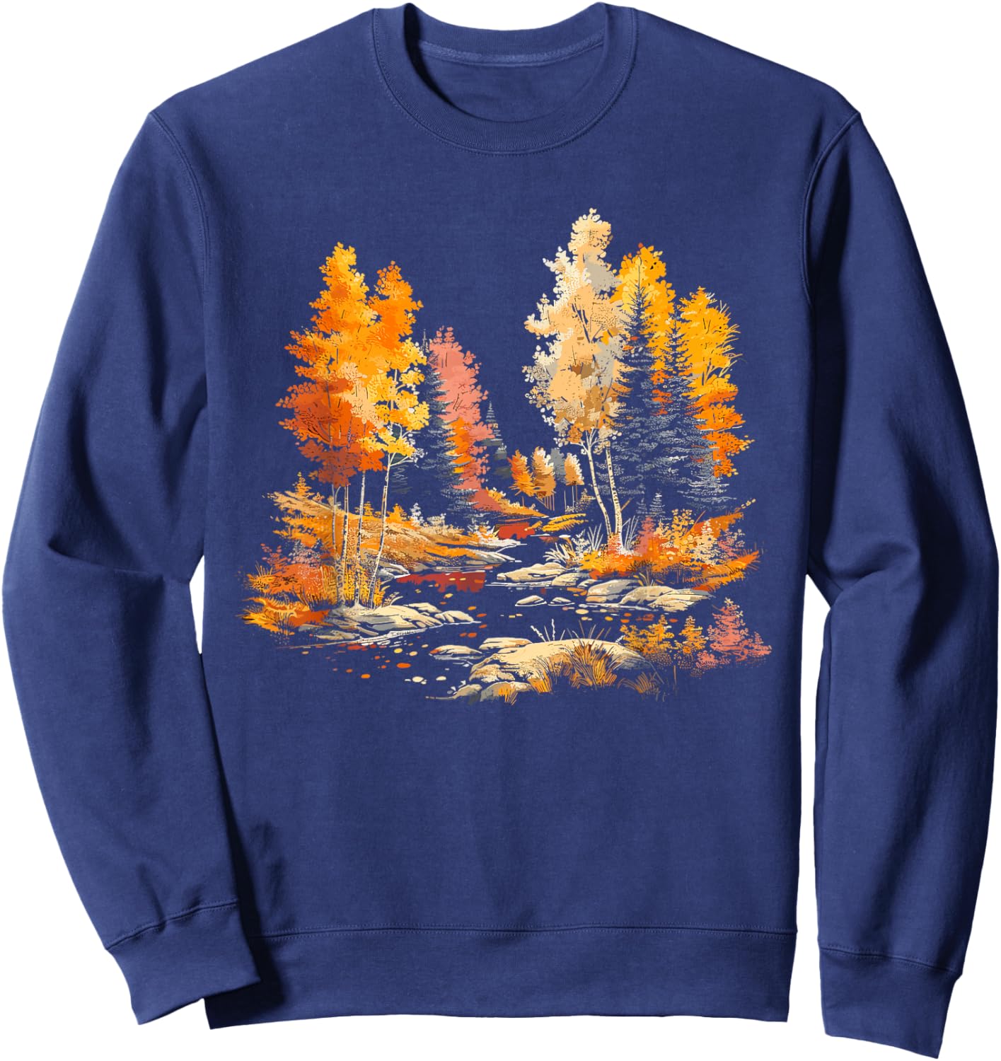 Colorful Forest, Trees and River, Natur Lover, Men, Women Sweatshirt - Sweatshirt | Navy