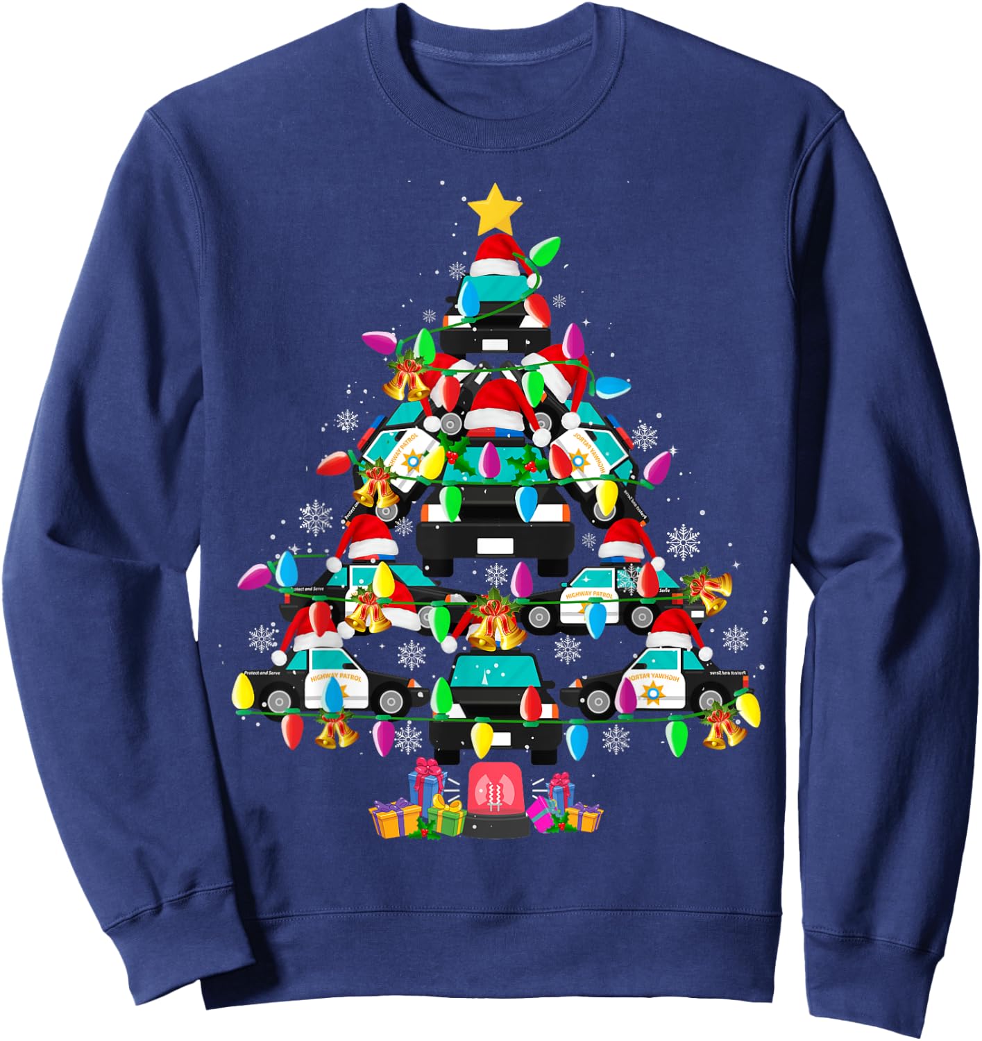 Police Car Christmas Tree Funny Santa Policeman Gifts Sweatshirt - Sweatshirt | Navy