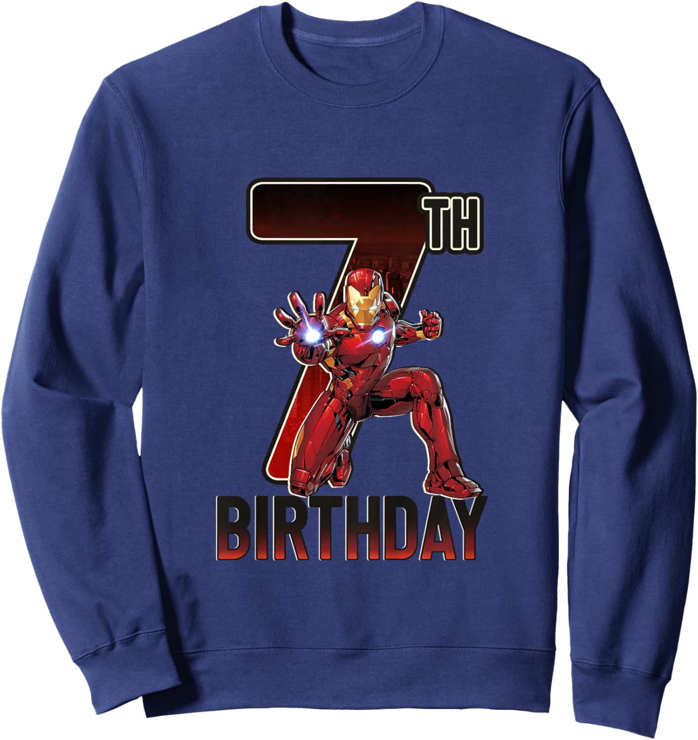 Kids Marvel Avengers Classic Iron Man Super 7th Birthday Sweatshirt - Sweatshirt | Navy