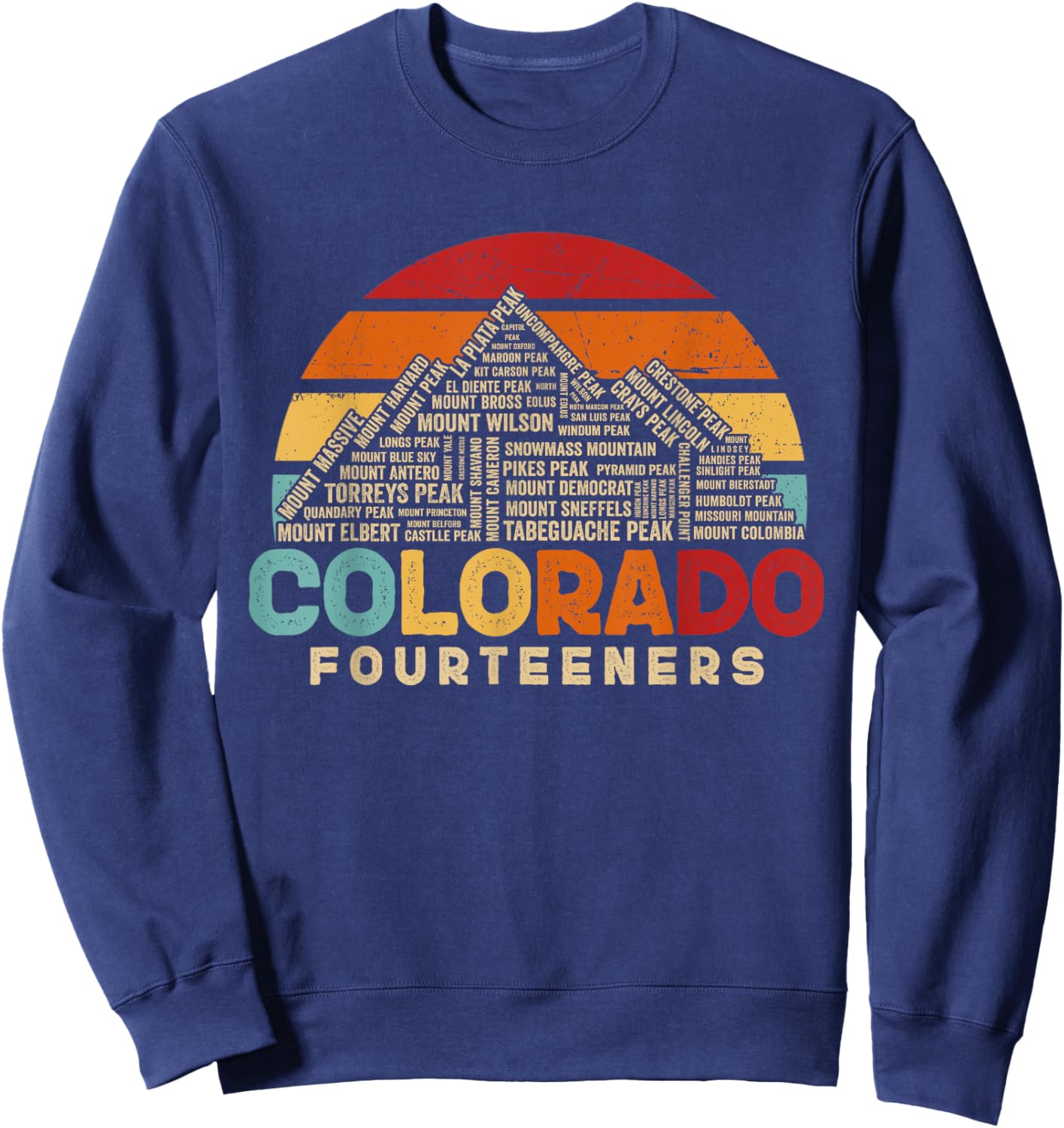 Colorado 14ers Fourteeners Rocky Mountain State Hiker Retro Sweatshirt - Sweatshirt | Navy