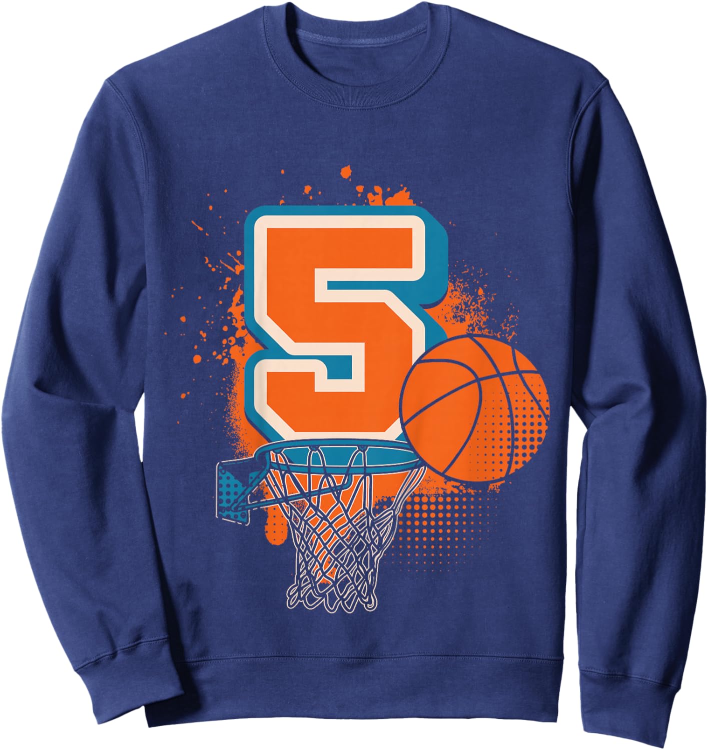Kids 5th Birthday Boy Basketball Player Basketball 5 Years Old Sweatshirt - Sweatshirt | Navy