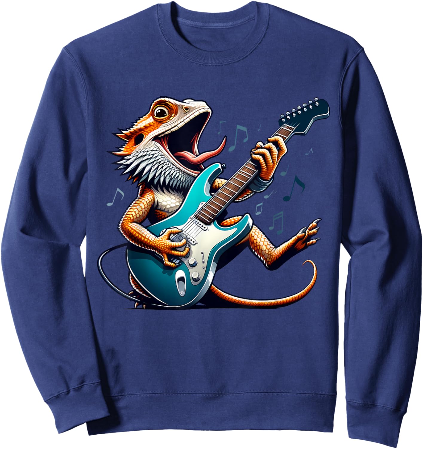 Rock Bearded Dragon Playing Guitar,Lizard Bearded Rock&Roll Sweatshirt - Sweatshirt | Navy