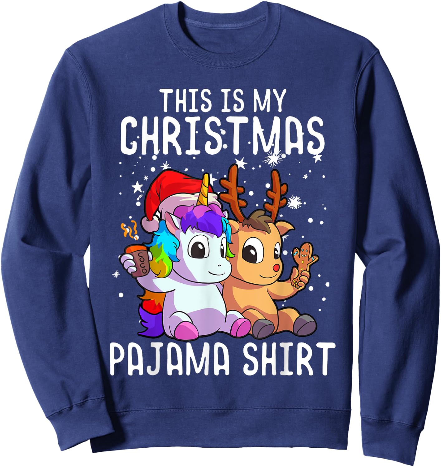 Unicorn Christmas Pajama Shirt Reindeer Unicorn Lover Gift Sweatshirt - Sweatshirt | Navy