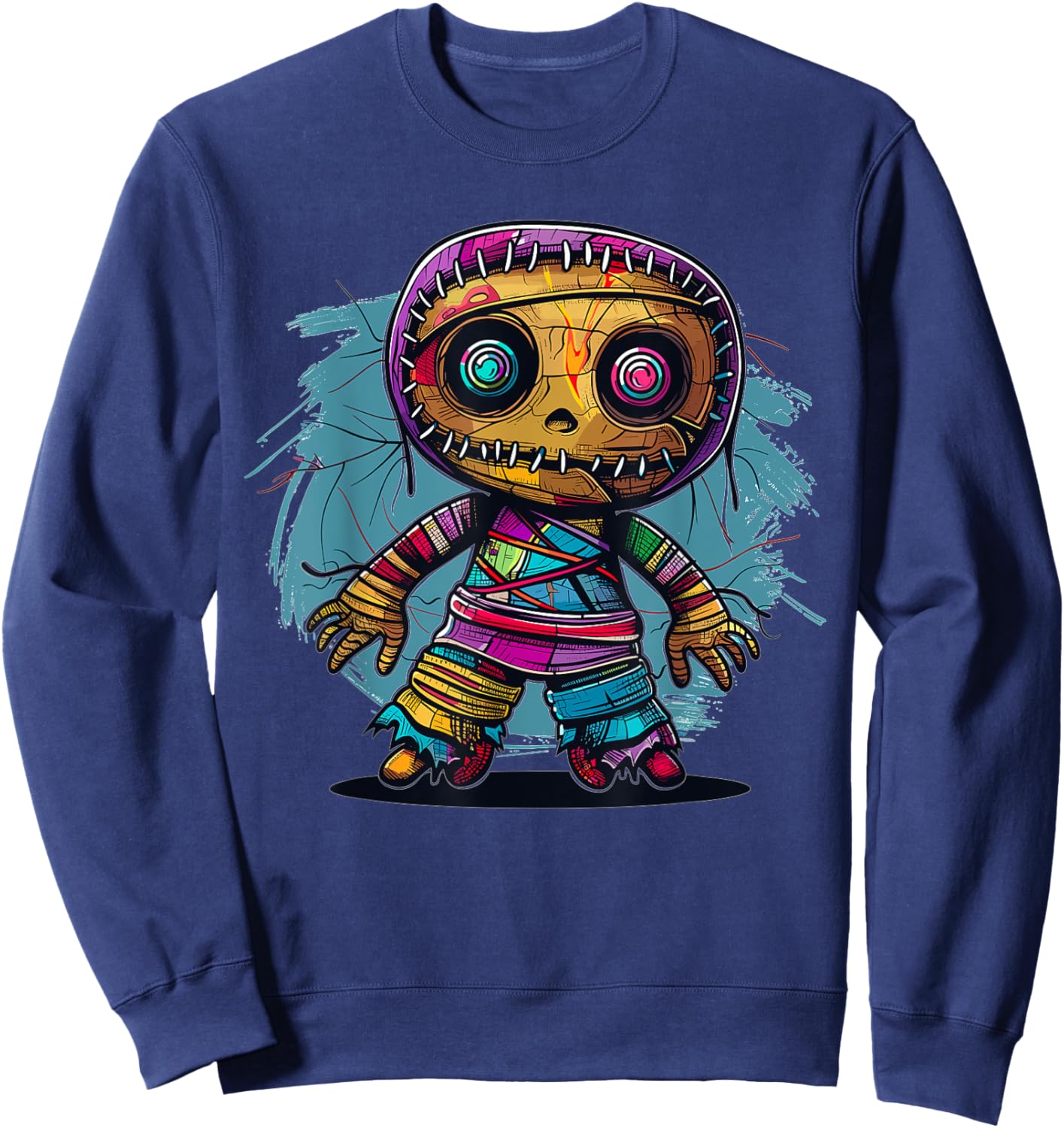 Cartoon Voodoo Doll Art I Kids Voodoo Doll Colorful Voodoo Doll Sweatshirt - Sweatshirt | Navy