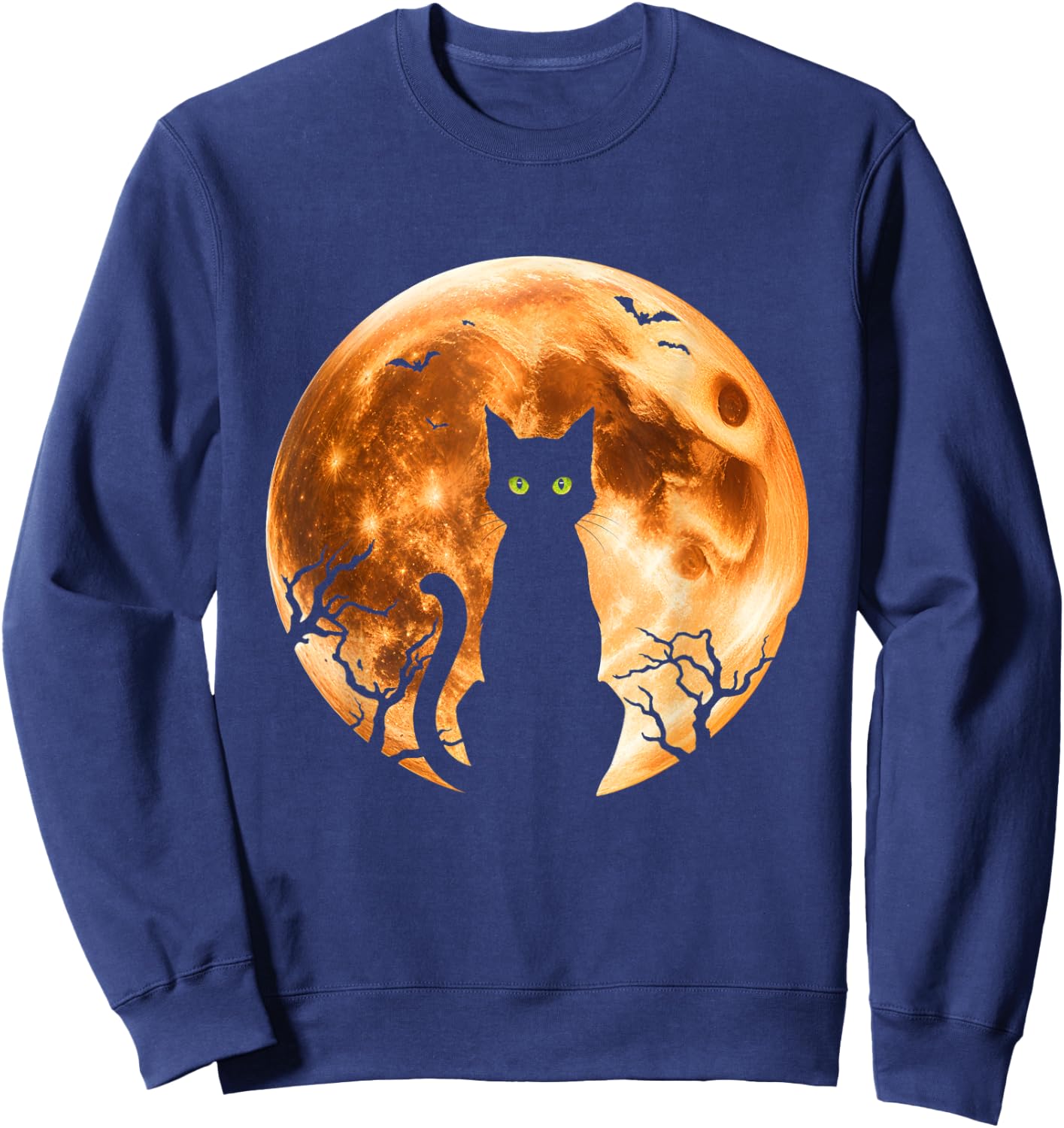 Halloween Cat Moon Black Cat Night Bat Sweatshirt - Sweatshirt | Navy