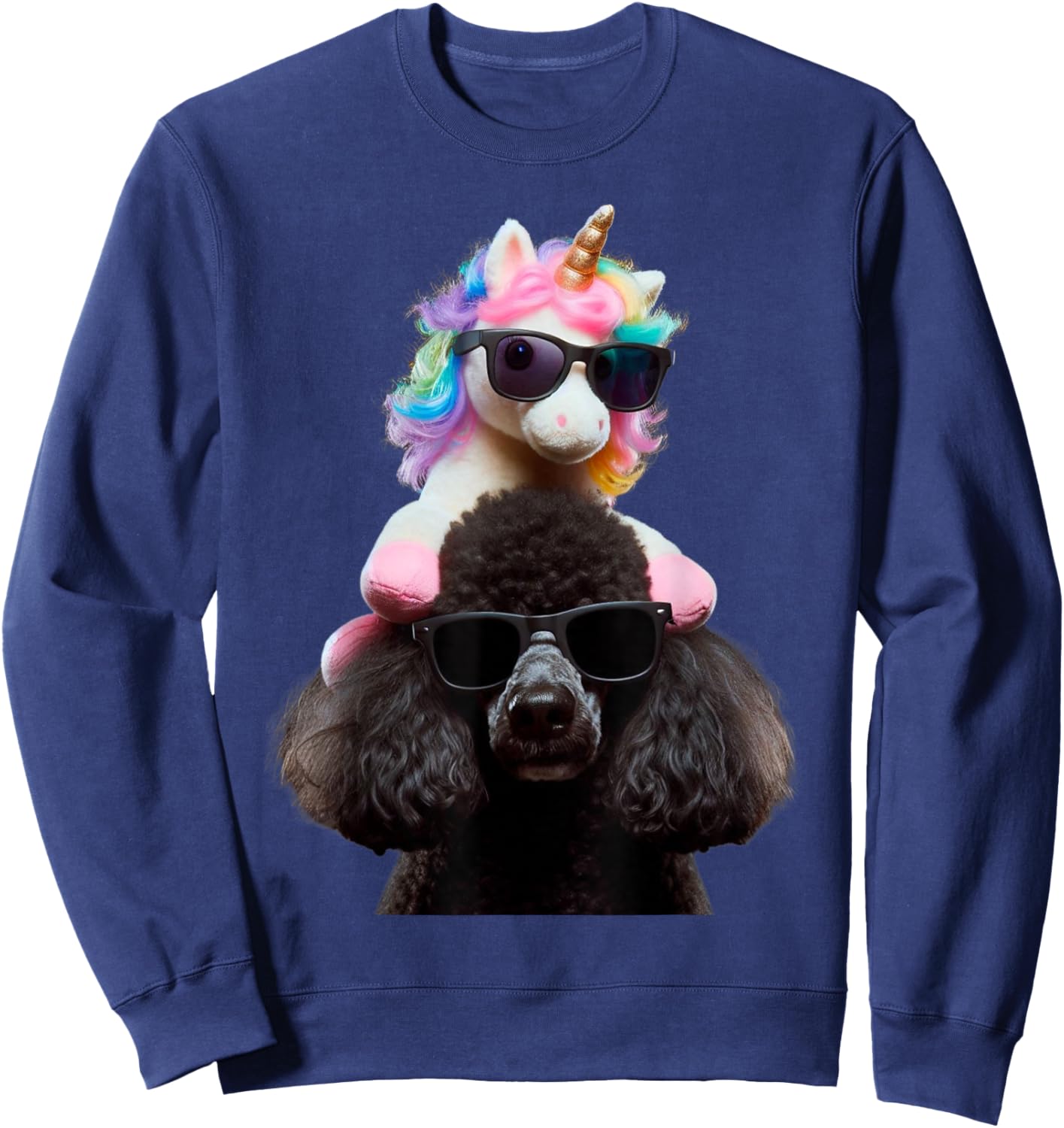 Unicorn Riding Poodle Boys Girls Women Kids Teens Rainbow Sweatshirt - Sweatshirt | Navy