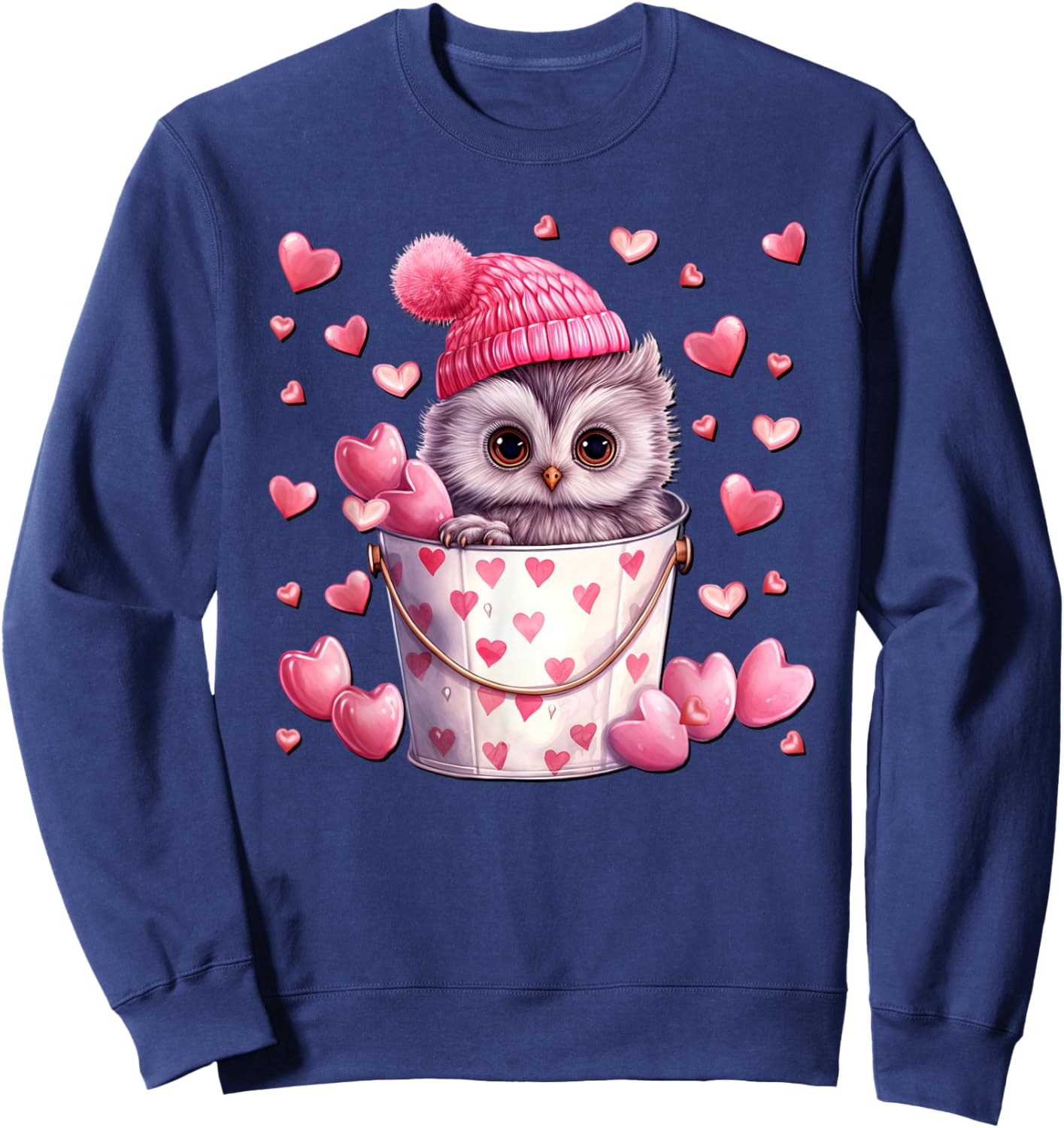 Cute Owl Love Graphic And Valentine Animal Lovers Sweatshirt - Sweatshirt | Navy