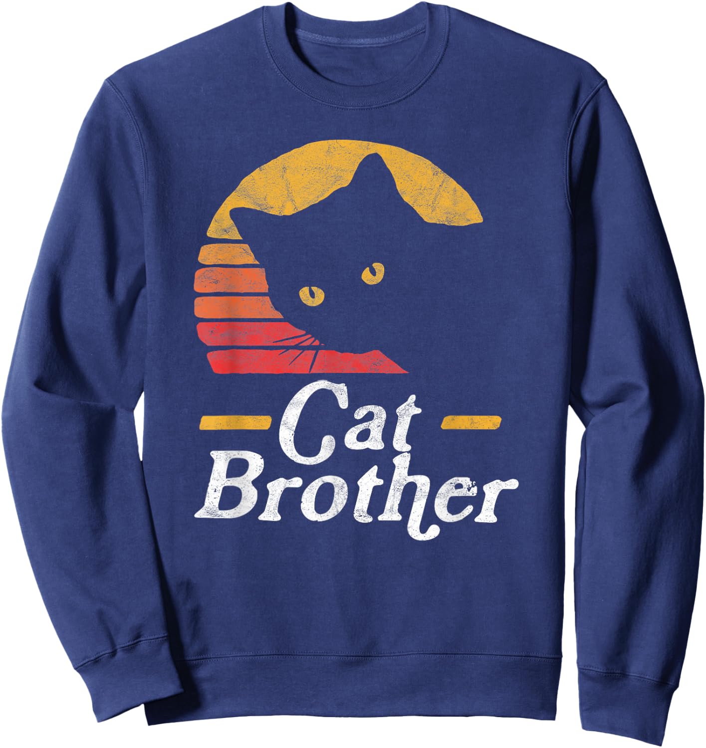 Cat Brother Vintage Eighties Style Sun Cat Retro Distressed Sweatshirt - Sweatshirt | Navy