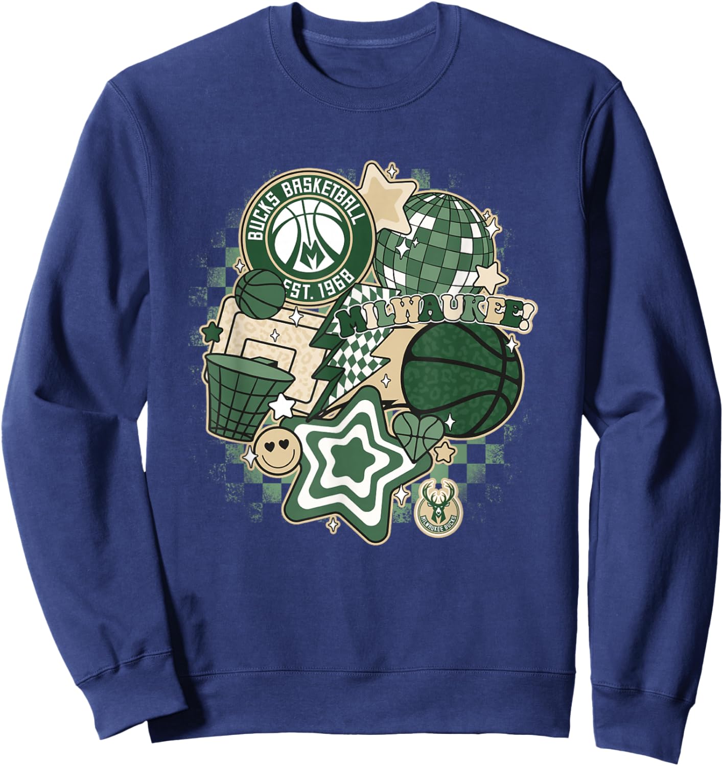 NBA Milwaukee Bucks Psychedelic Basketball Collage Sweatshirt - Sweatshirt | Navy