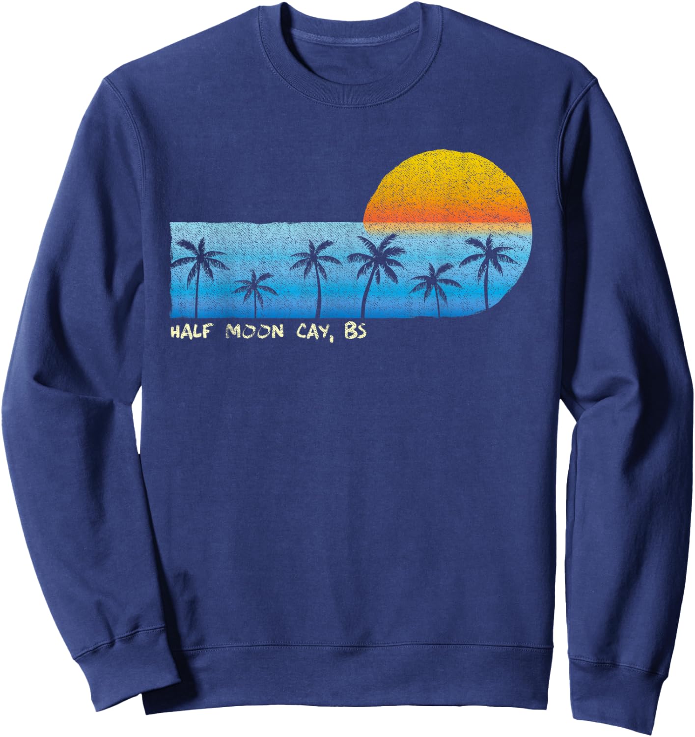 Vintage Half Moon Cay, BS Palm Trees & Sunset Beach Sweatshirt - Sweatshirt | Navy