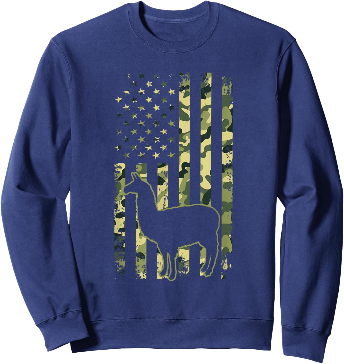 Camo American Flag Llama Camouflage 4th of July Animal Lover Sweatshirt - Sweatshirt | Navy