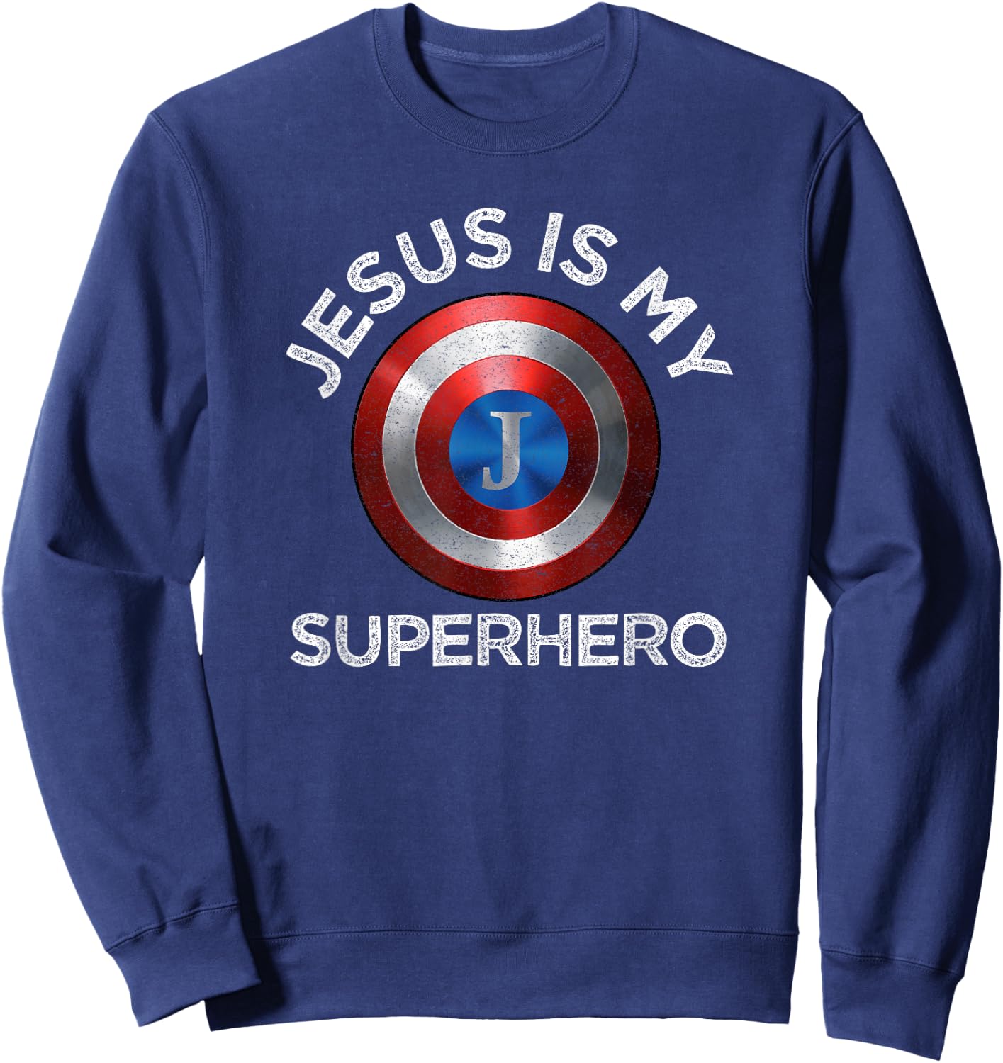 Jesus Is My Superhero Cute Powerful Christian Gift American Sweatshirt - Sweatshirt | Navy
