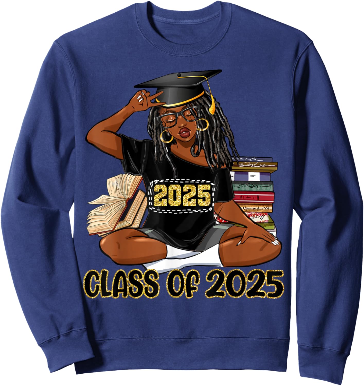 Class Of 2025 African American Women Black Girl Graduation Sweatshirt - Sweatshirt | Navy