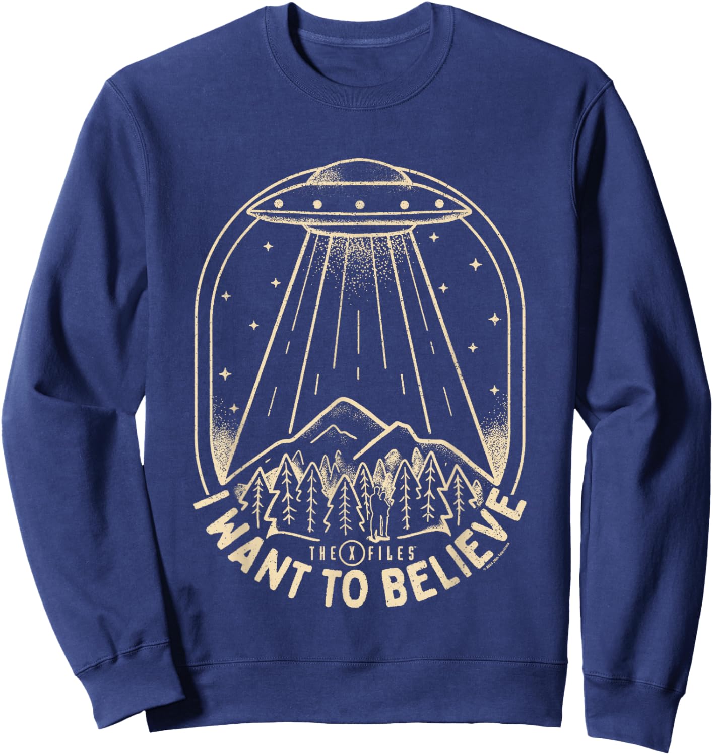 X-Files Iconic UFO I Want To Believe Distressed Silhouette Sweatshirt - Sweatshirt | Navy