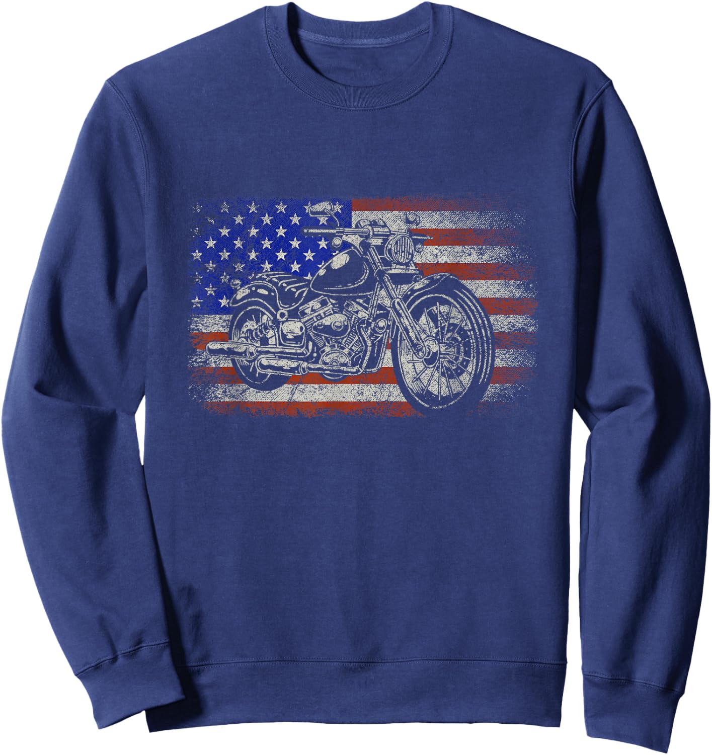 Patriotic American Motorcycle Rider Gift US Flag Biker Women Men Sweatshirt - Sweatshirt | Navy