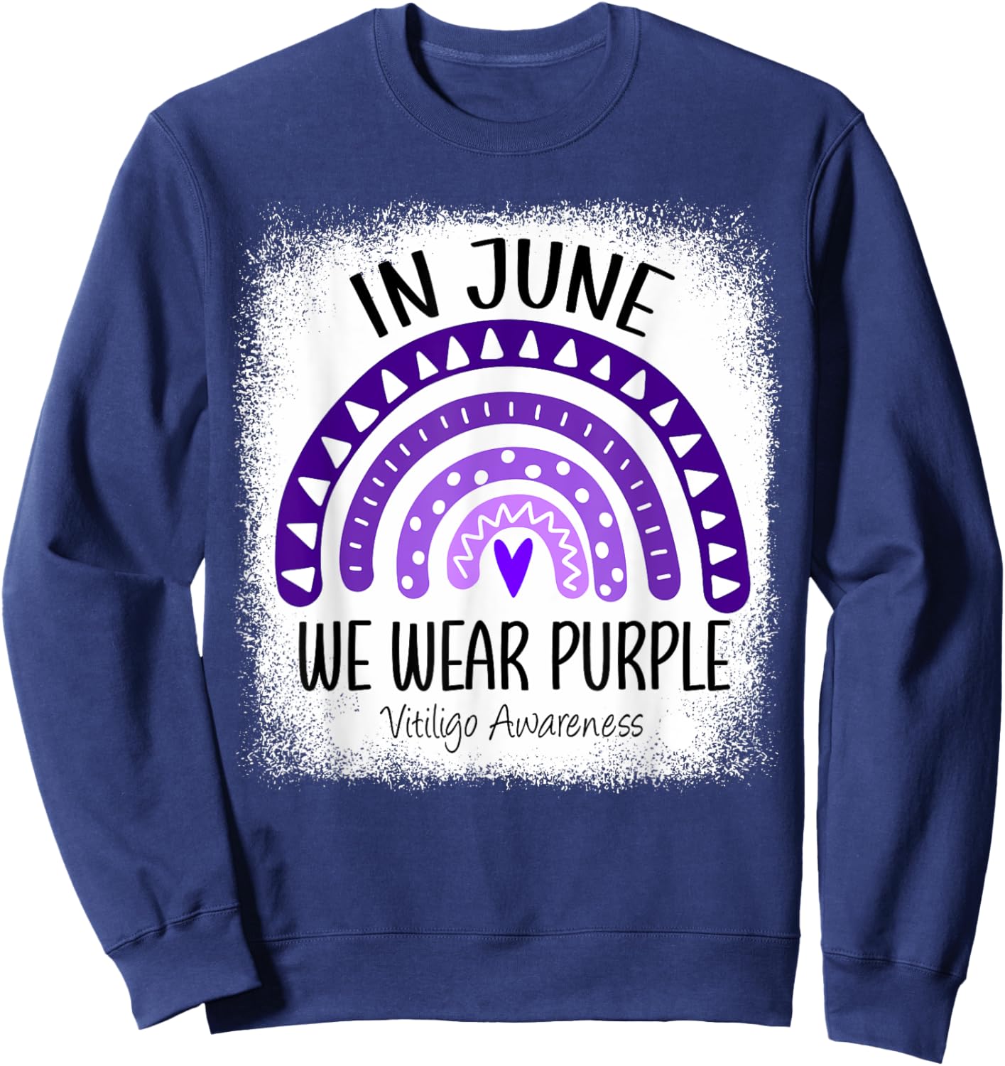 Rainbow In June We Wear Purple Vitiligo Awareness Ribbon Sweatshirt - Sweatshirt | Navy