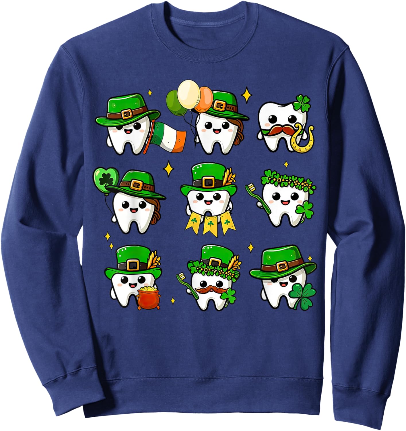 Dental Teeth St Patrick's Day Irish Dentist Shamrock Sweatshirt - Sweatshirt | Navy