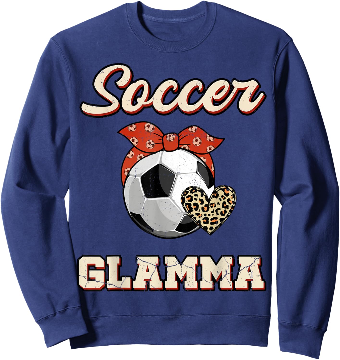 Soccer Glamma Bandana Leopard Heart Fans Mother's Day Sweatshirt - Sweatshirt | Navy