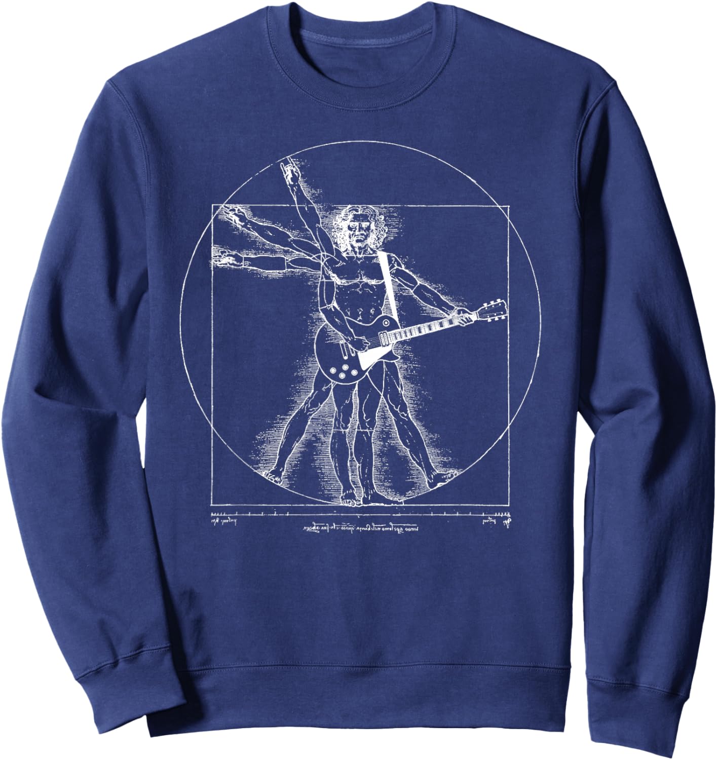 Funny Guitar Player Da Vinci Vitruvian Man Musicians Sweatshirt - Sweatshirt | Navy
