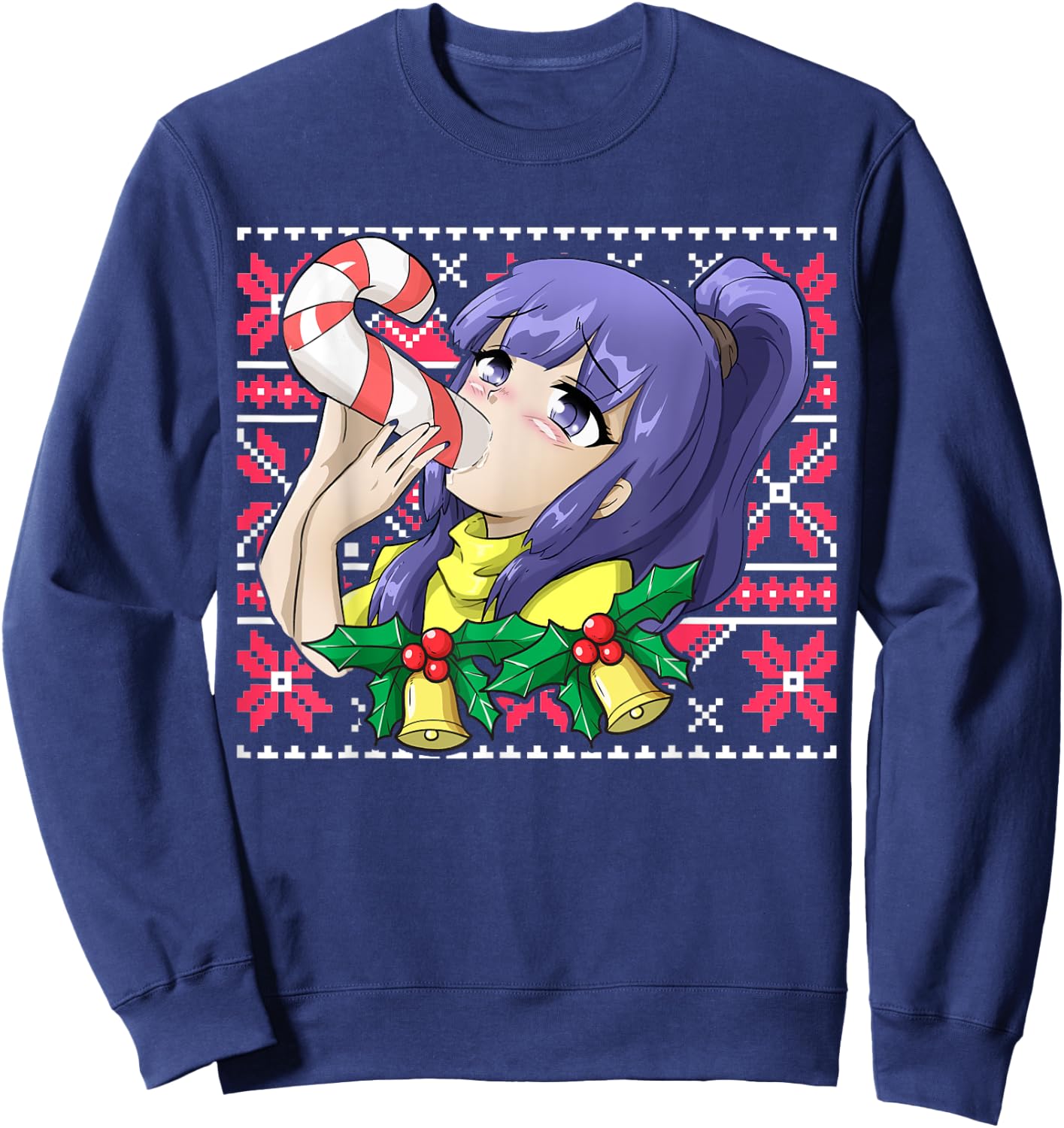 Ugly Christmas Otaku Ahegao Christmas Ecchi Etchi Hentai Sweatshirt - Sweatshirt | Navy