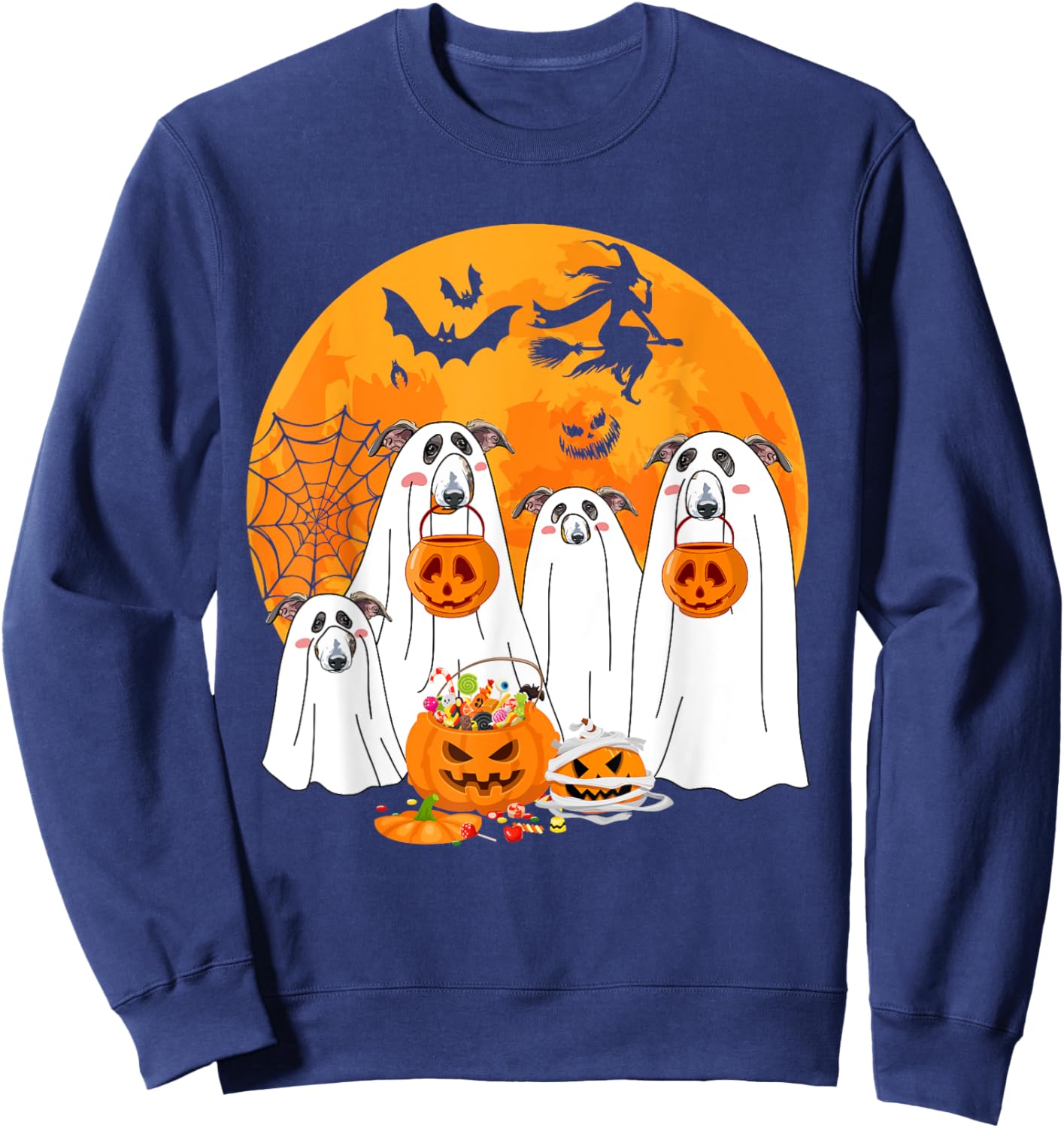 Group Halloween Whippets As Boo Ghosts With Candies Sweatshirt - Sweatshirt | Navy