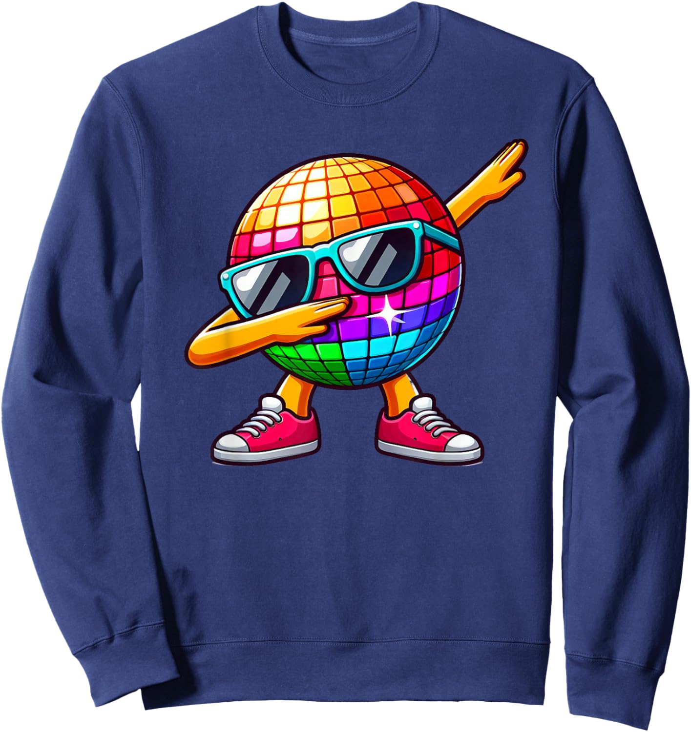 LED 70s Disco Ball Dabbing Sunglasses Nightclub Dance Party , Black, S Sweatshirt - Sweatshirt | Navy