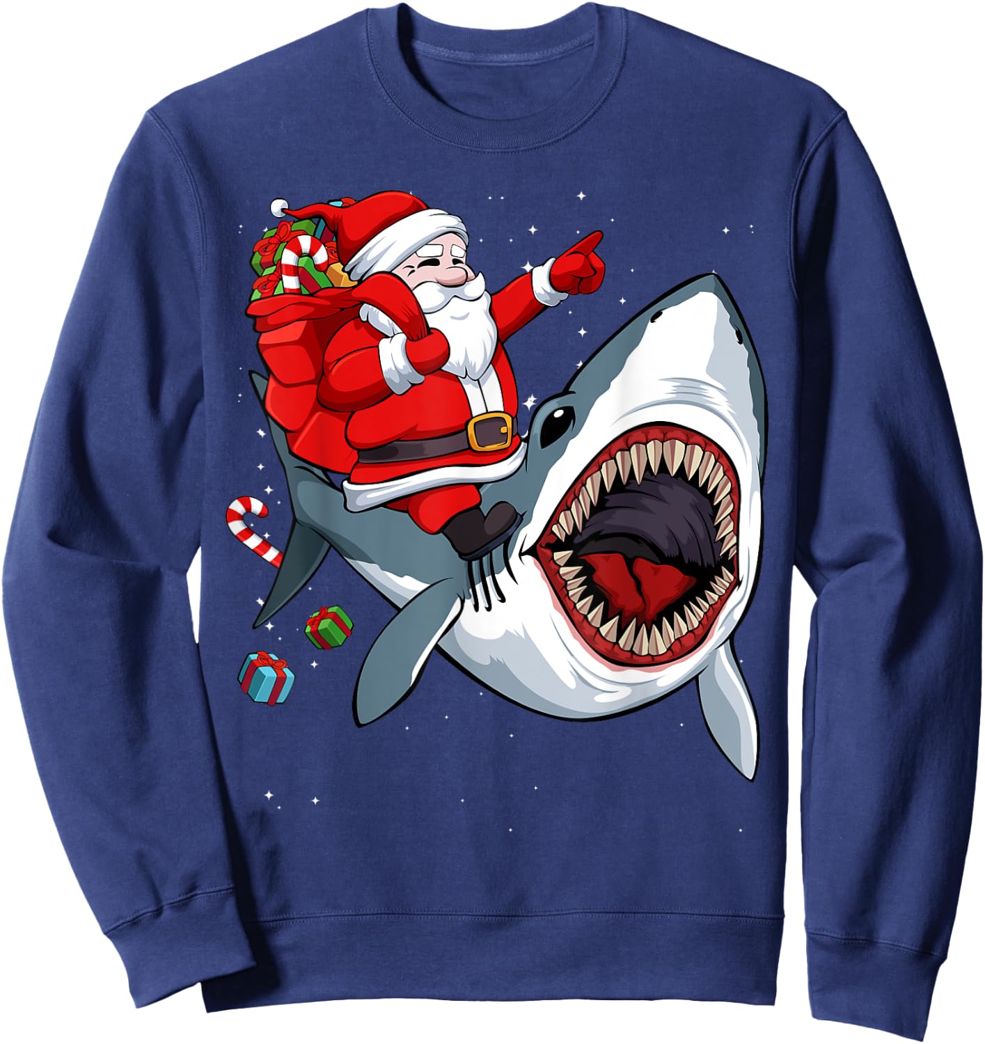 Santa Riding Shark Christmas Pajama Cute Ocean Animal X-Mas Sweatshirt - Sweatshirt | Navy