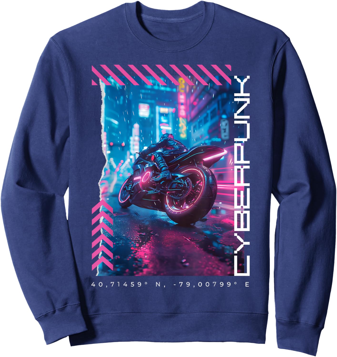 Cyberpunk Motorbike | Futuristic Tokyo Sweatshirt - Sweatshirt | Navy