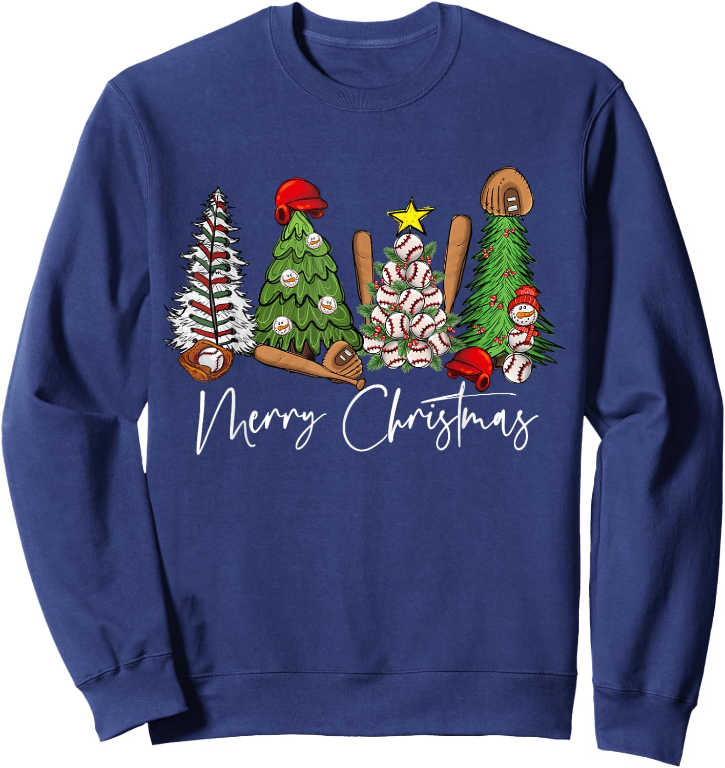 Merry Christmas Trees Baseball Xmas Sweatshirt - Sweatshirt | Navy