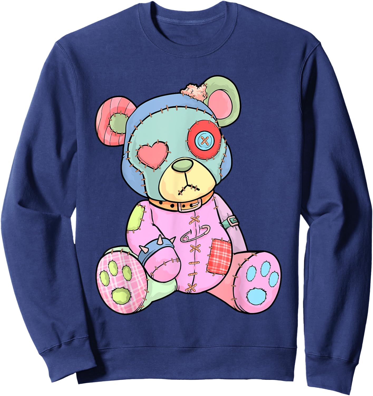 Pastel Goth Teddy Bear Japanese Anime Kawaii Menhera Small Sweatshirt - Sweatshirt | Navy