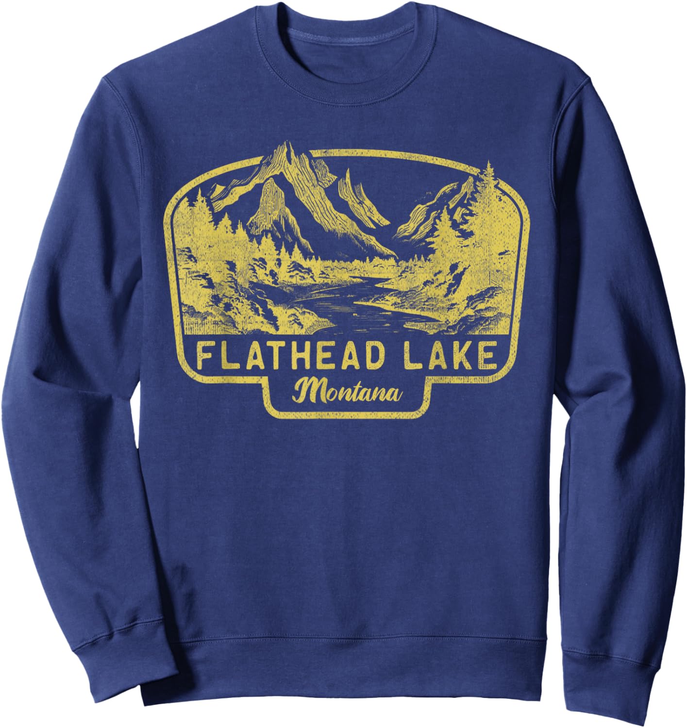 Flathead Lake Mountains Montana Hiking Outdoors Vintage Sweatshirt - Sweatshirt | Navy