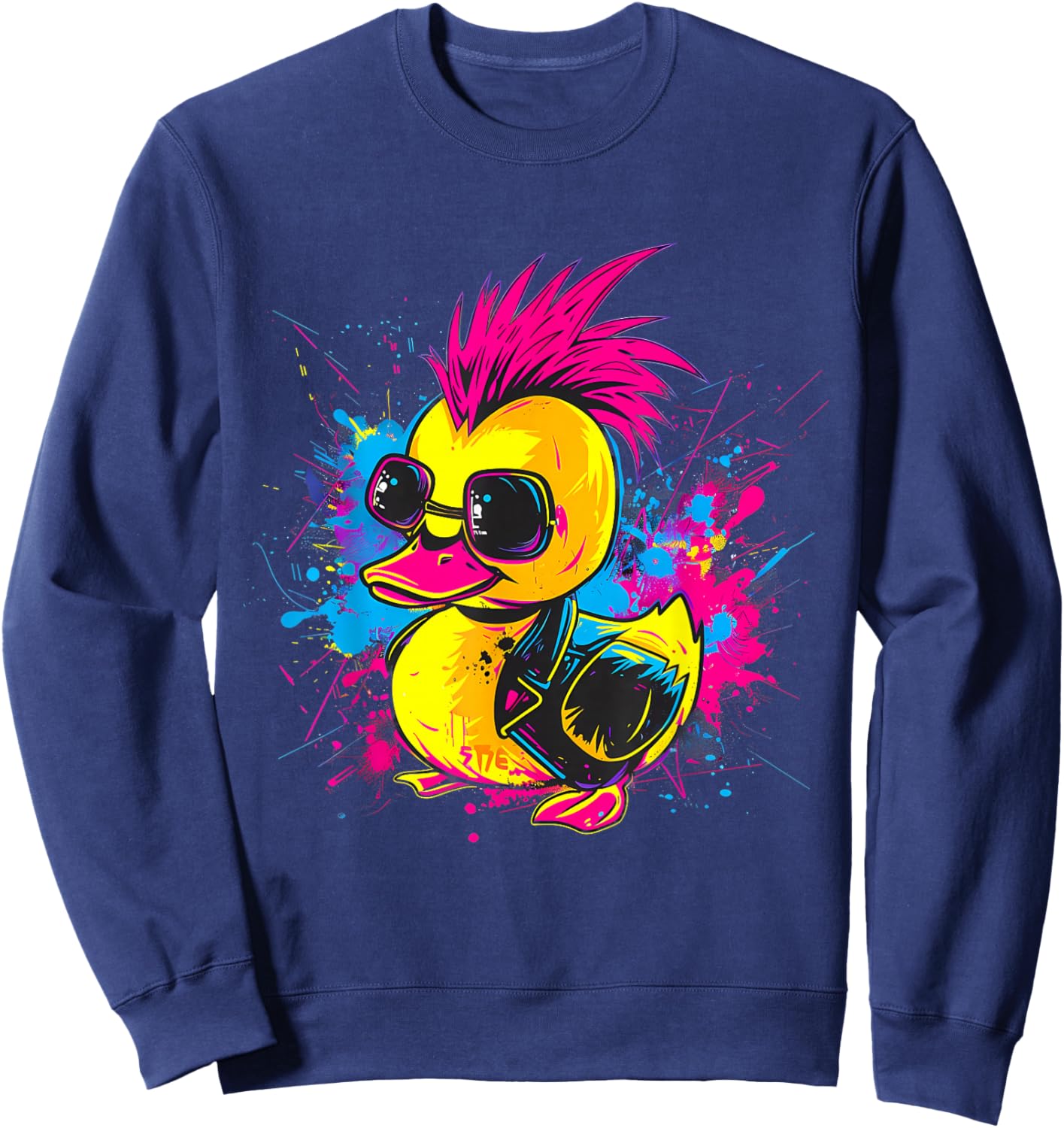 Rubber Duck Punk Rock Watercolor Rubber Duckling Duck Lover Sweatshirt - Sweatshirt | Navy
