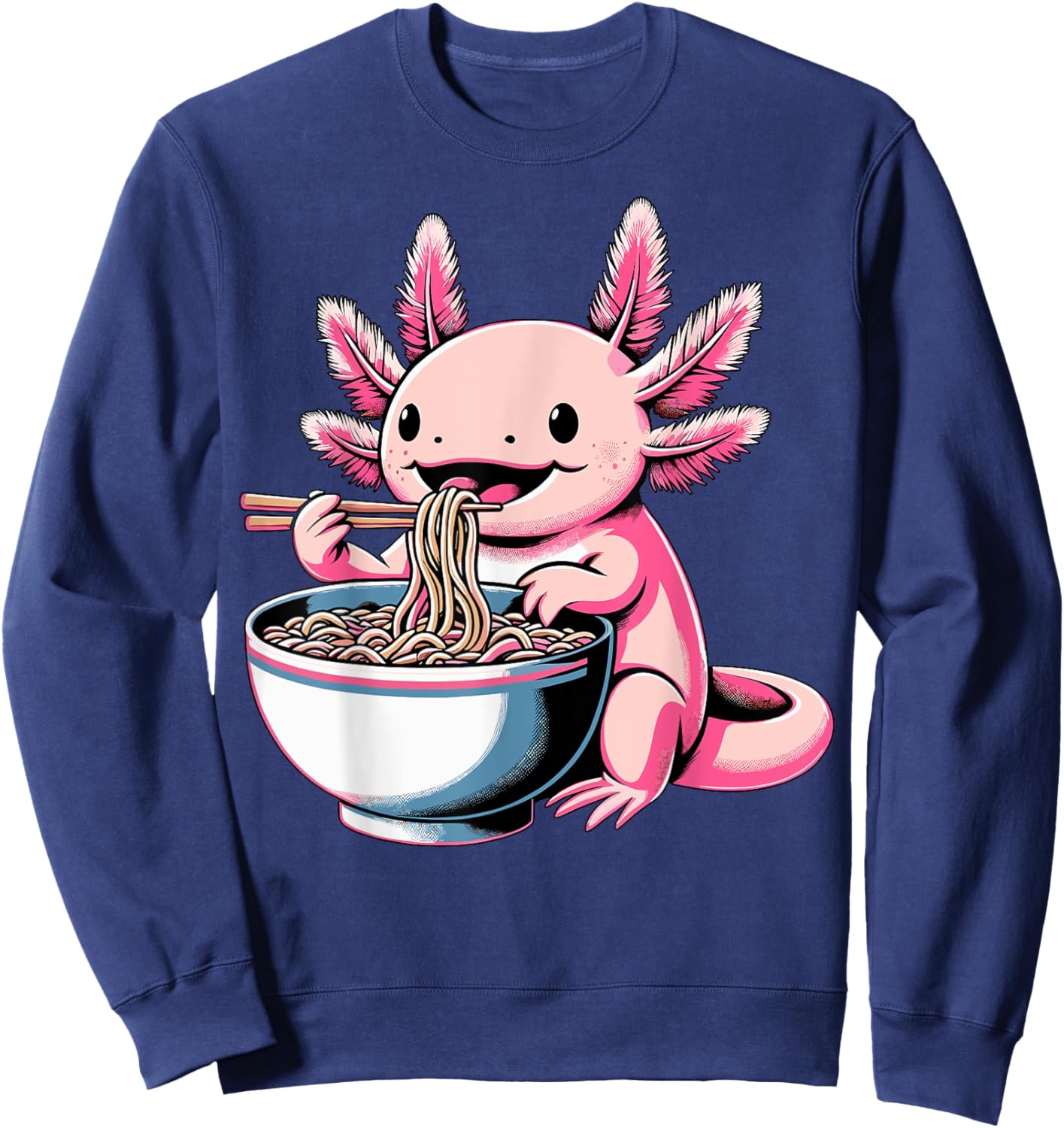 Axolotl Eating Ramen Lover Kawaii Axolotl Sweatshirt - Sweatshirt | Navy