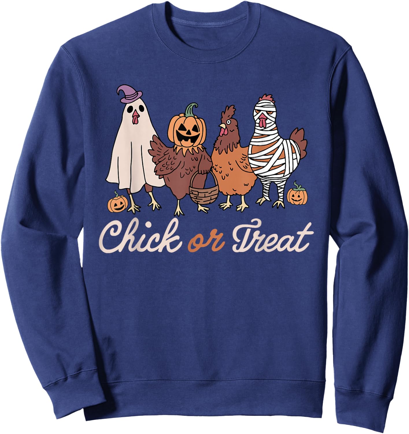 Chick Or Treat Halloween Witch Spooky Chicken Sweatshirt - Sweatshirt | Navy