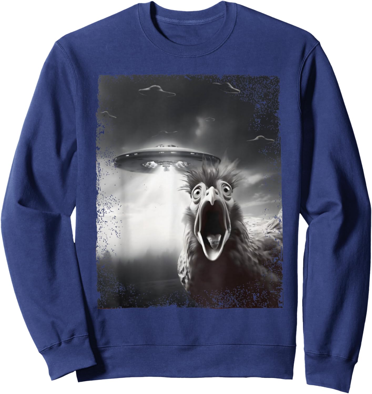 Funny Alien UFO Chicken Selfie with UFOs Weird Sweatshirt - Sweatshirt | Navy