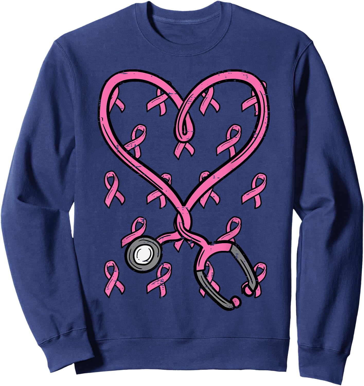 Pink Stethoscope Nurse Scrub Breast Cancer Awareness Women Sweatshirt - Sweatshirt | Navy