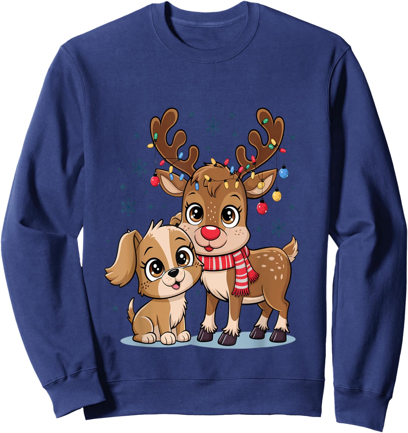 Adorable Puppy & Baby Reindeer Cute Christmas Sweatshirt - Sweatshirt | Navy